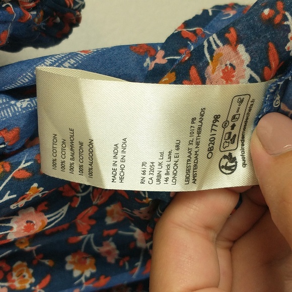 Free People Vintage Lover Blouse Small Blue Striped Floral Babydoll Puff Sleeve - Picture 10 of 11